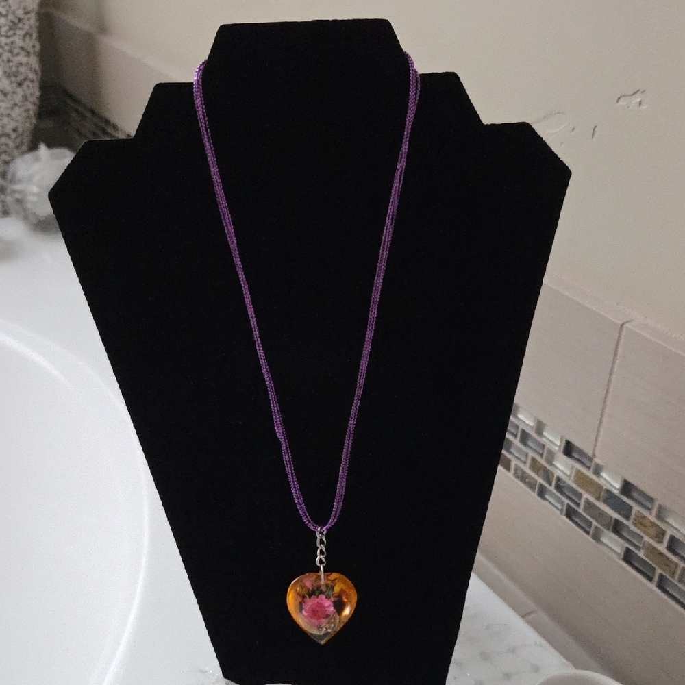 Purple and Orange 11 Inch Heart Pendant Necklace